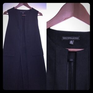 Saks Fifth Avenue Long Open Lined Black Vest